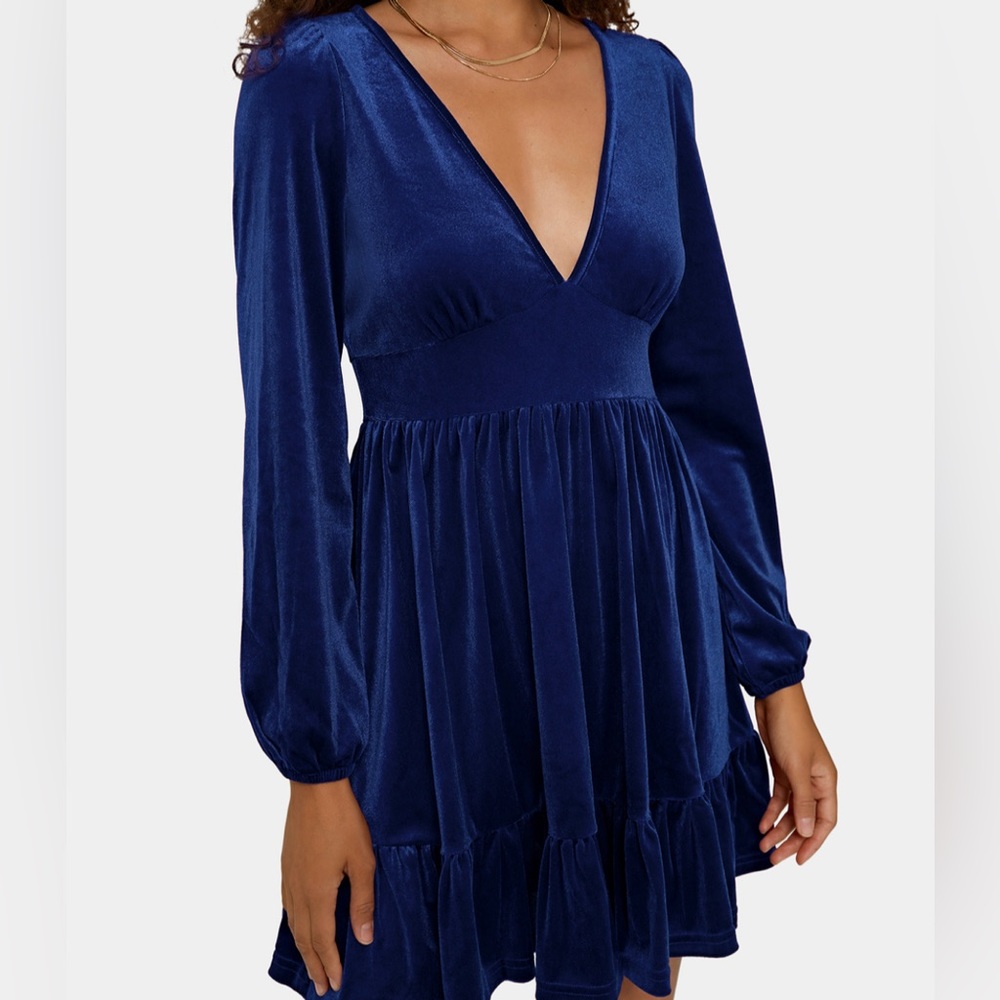 Blue velour plunge dress XL NEW - Picture 1 of 9